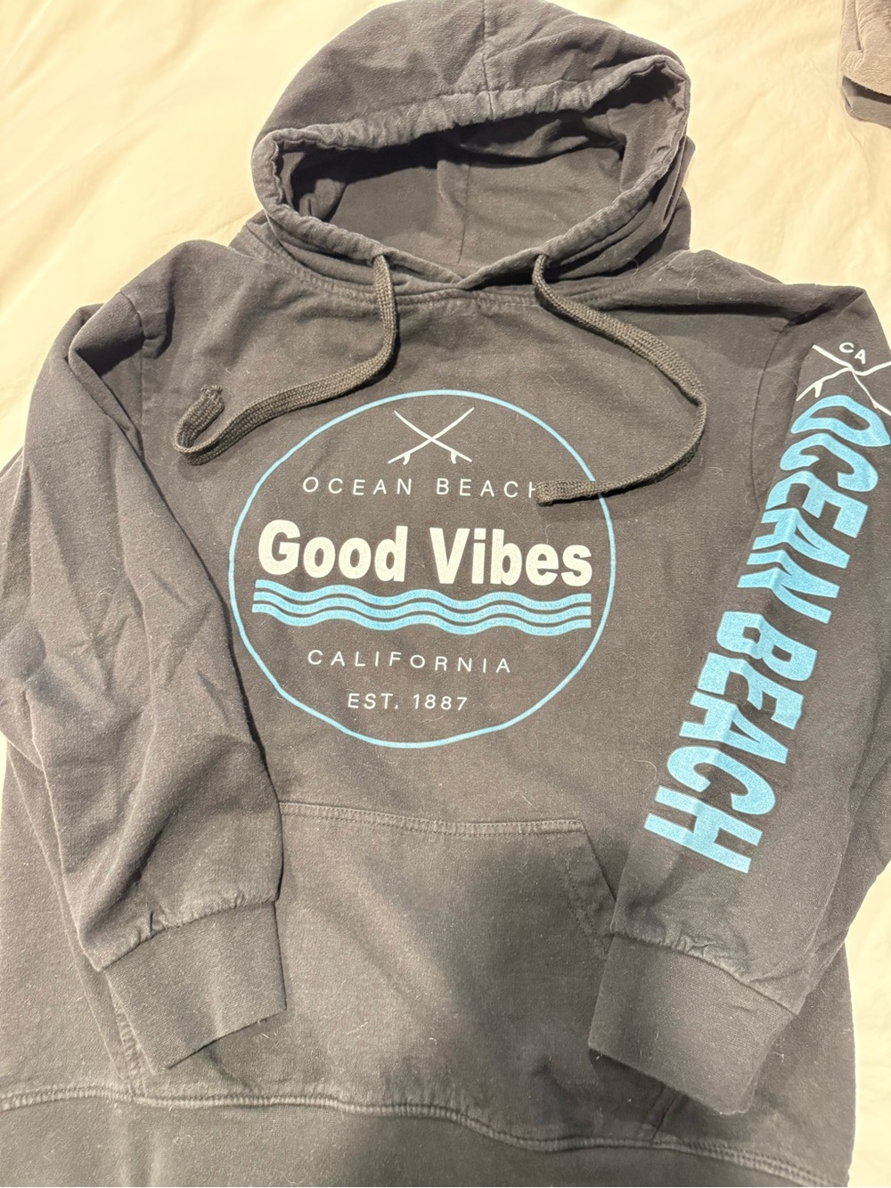 envy Black Hoodie with Light Blue 'Good Vibes' Graphic